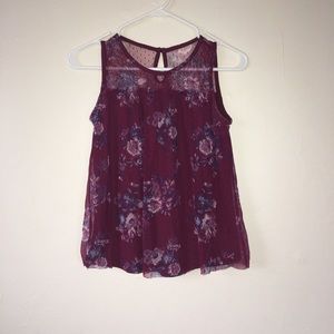 Burgundy Floral Sleeveless Dressy Top